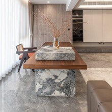 2025新款意式极简奢石岛台餐桌一体家用亚克力悬浮高端实木泡茶桌
