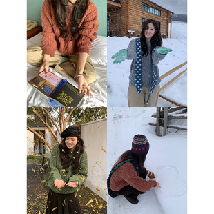 xxdeli香香的梨 复古秋冬圆领麻花针织衫宽松休闲慵懒风羊毛毛衣