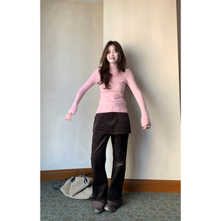 拼接裙帘遮肉显瘦阔腿裤 韩系简约假两件设计裙裤 梨 xxdeli香香