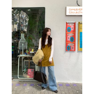 纯色打底秋冬羊毛长款无袖背心