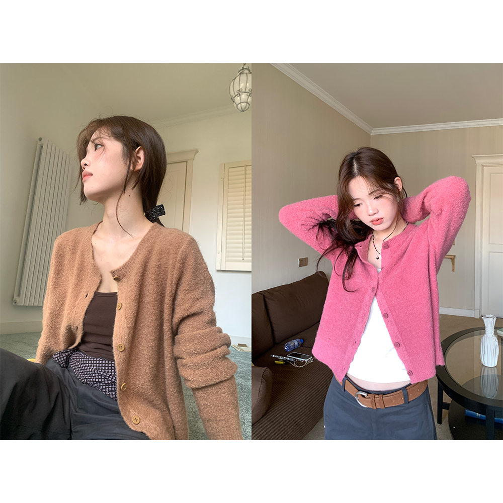 韩版元气少女圆领慵懒风羊圈开衫