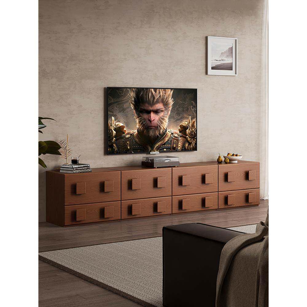 实木电视柜客厅家用落地复古卡门柜简约电视机边柜组合模块中古风