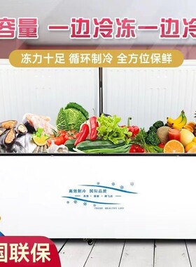 商用超市冰柜双温双室冷柜卧式冷柜一边冷冻一边冷藏两用冰柜速冻