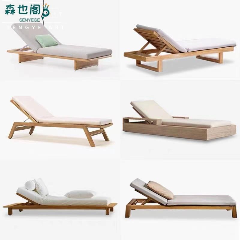 户外躺床别墅庭院柚木露天防水游泳池躺床酒店度假村防腐实木躺椅