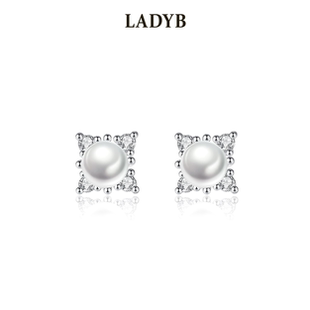 LADYB四星钻法式 轻奢珍珠水钻耳钉女气质优雅百搭方形耳饰ff0095