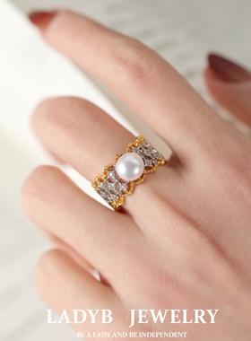 LADYB天然淡水珍珠戒指开口指环