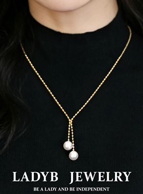 LADYB双生双珠吊坠毛衣链项链