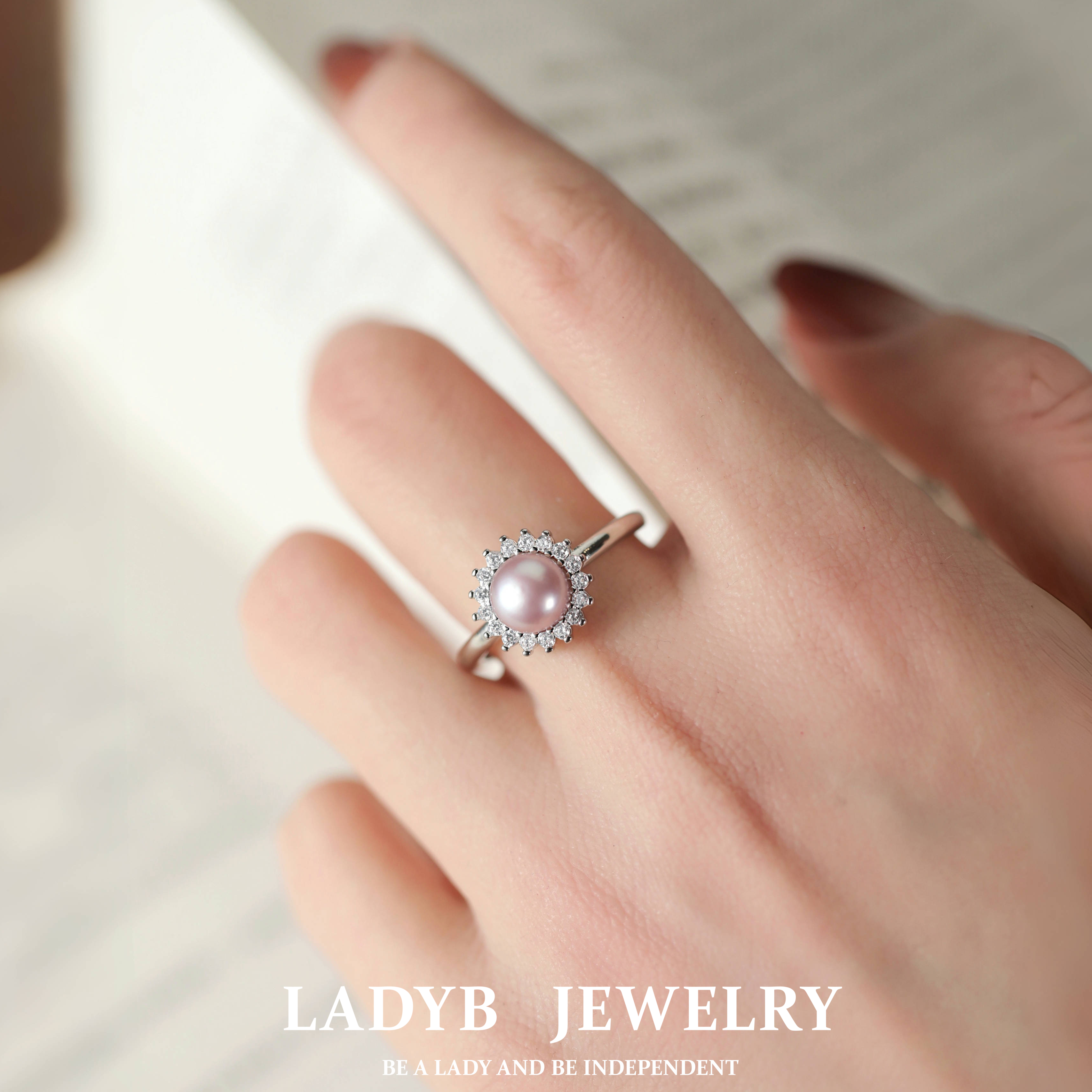 LADYB天然淡水珍珠戒指开口指环