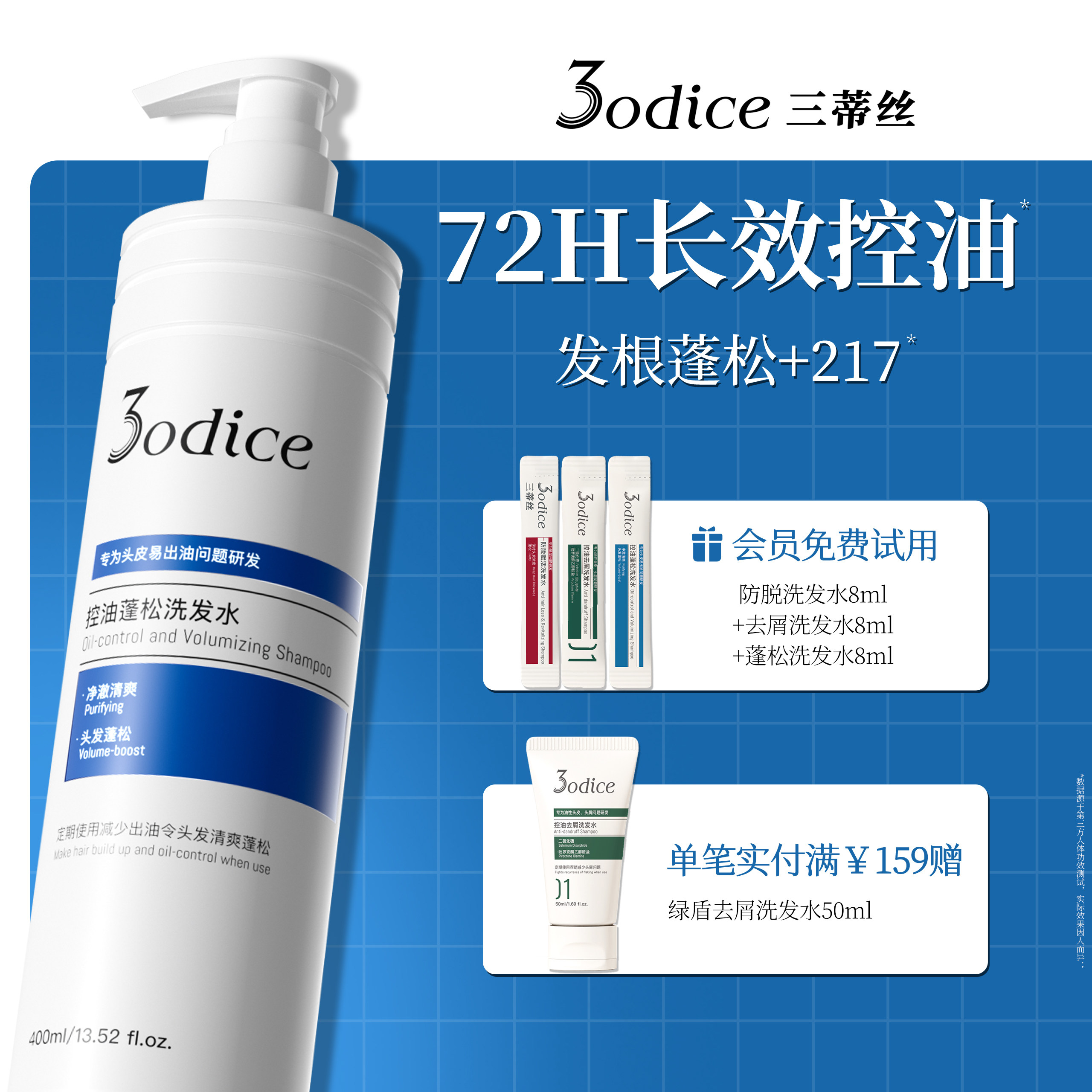 【央妈推荐】3odice三蒂丝洗发水控油蓬松去屑蓝盾洗发露护头皮