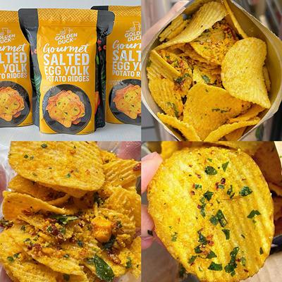 超推！新加坡金鸭GoldenDuck奶油咸蛋黄薯片九层塔脆片追剧零食