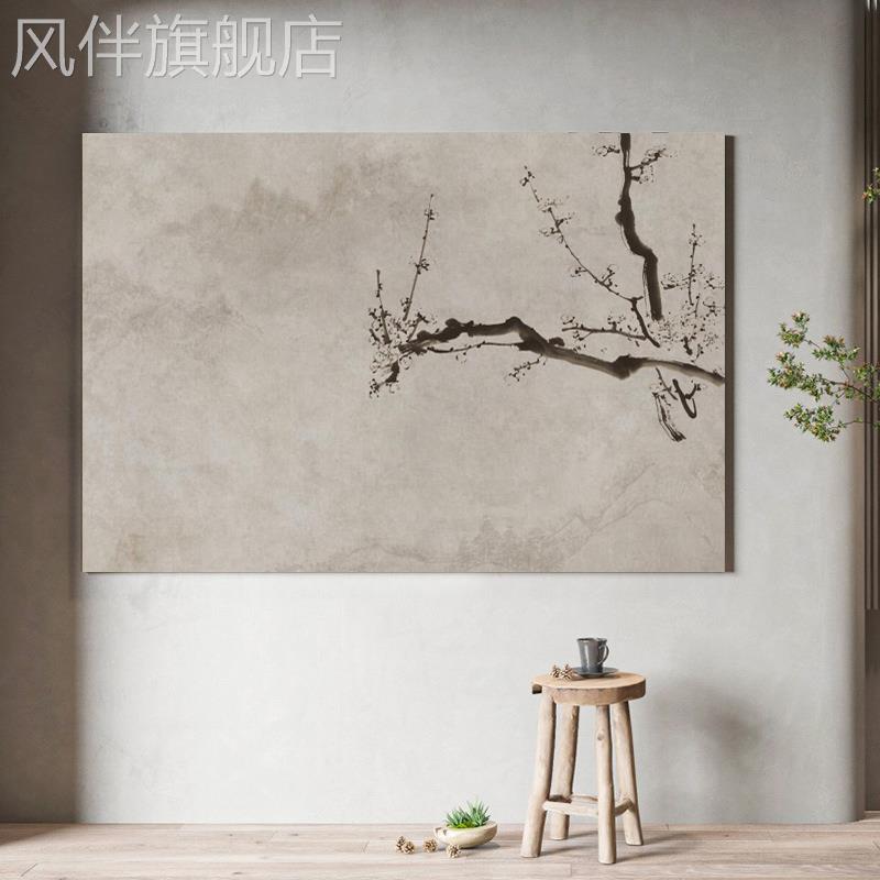日式原木风挂画民宿居酒屋茶室壁画卧室赤贫侘寂风装饰画日式梅花图片