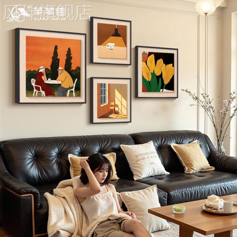 小众艺术客厅装饰画中古风人物沙发背景墙挂画法式花卉餐厅组合画图片