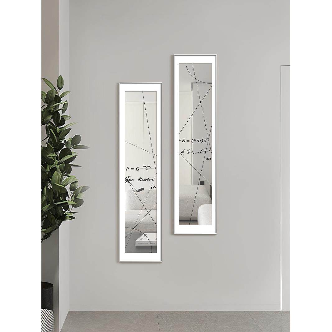 镜子入户正对门玄关装饰画过道走廊客厅竖版镜面餐厅挂画意式极简