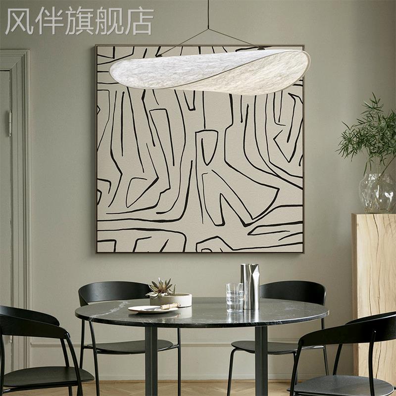 十月莳侘寂风沙发背景墙装饰画方形客厅抽象挂画现代极简线条挂画图片