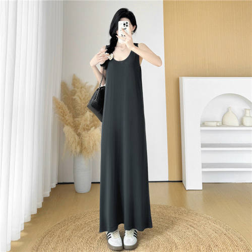 灰色吊带背心连衣裙子女