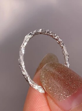 小众纹理设计戒指简约冷淡风s925银尾戒高级感素戒女食指开口指环