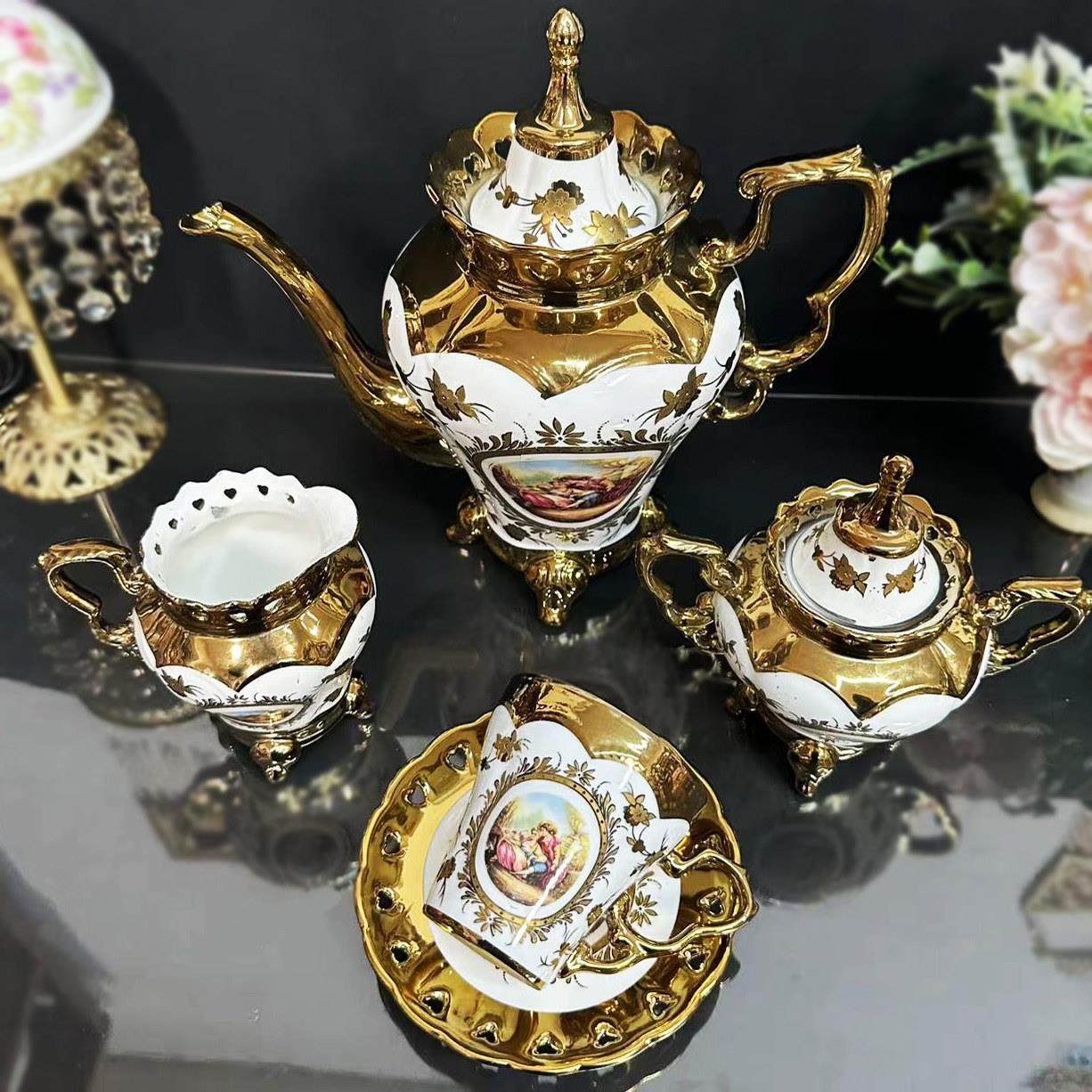 欧式宫廷风格咖啡杯套装下午茶茶具套装欧式豪华镀金陶瓷小茶壶水,餐饮具,咖啡套具,淘宝优惠券,粉丝福利购,淘宝优惠卷