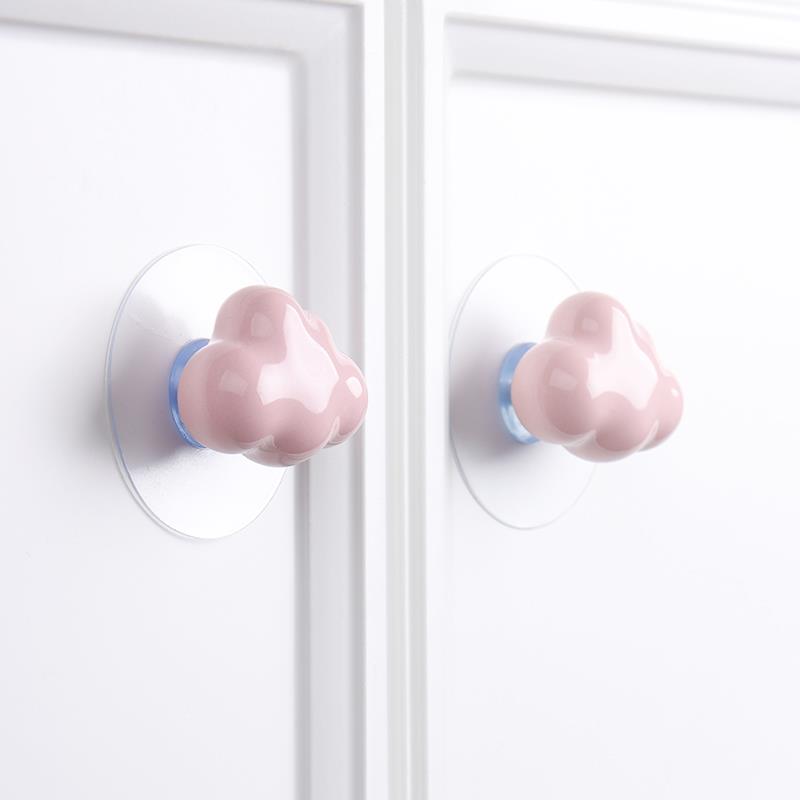 新款云朵免打孔拉手衣柜橱柜柜子抽屉玻璃门单孔陶瓷免钉自粘把手