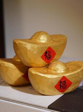 祝福金元宝手工木雕小饰品可爱卡通创意财富办公室桌面饰品好东西