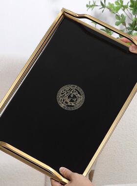 斯堪的纳维亚风格无障碍豪华铜色玻璃托盘咖啡桌茶具桌面欧洲现代