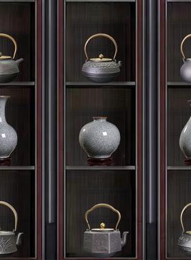 酒店茶室办公室新中式覆古摆件博古架茶柜茶壶铁壶陶瓷花瓶装饰