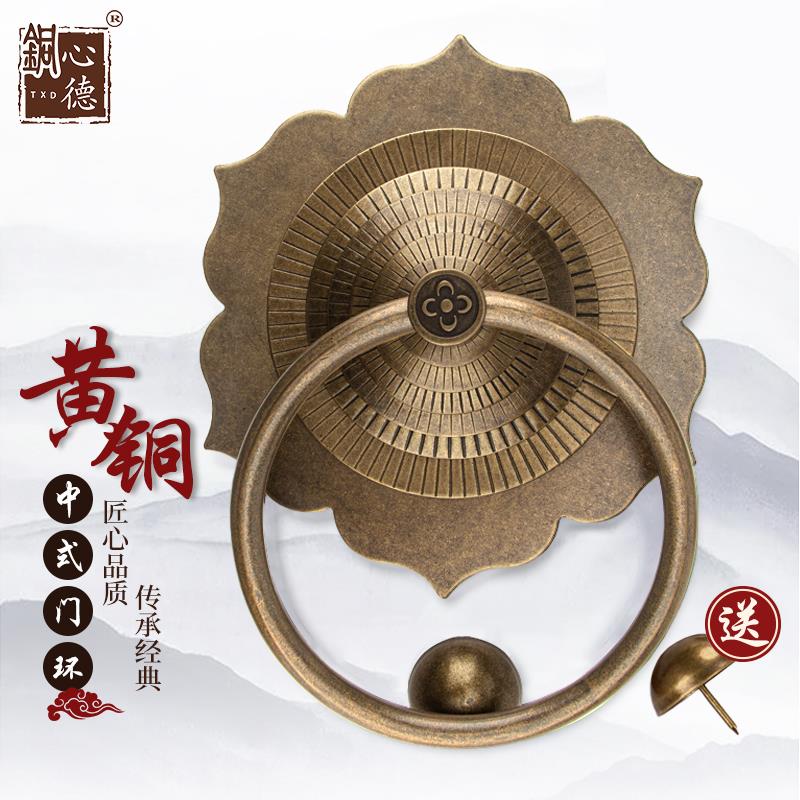 黄铜中式彷古门环兽头狮子头拉手老式覆古大门把手扶手玻璃门拉手