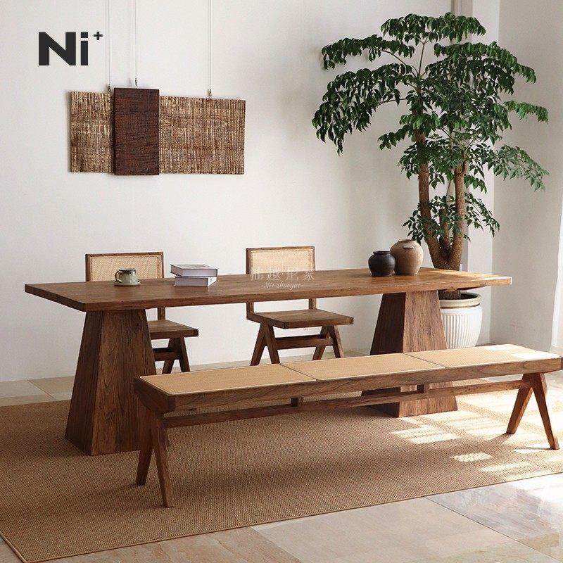 Ni尼家中古侘寂风极简实木餐桌椅组合饭桌复古工业风长方形工作台