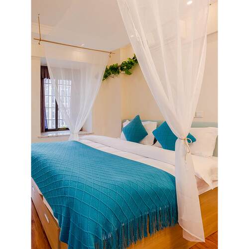 实木挂架纱幔蕾丝床头纱民宿客栈公寓带杆防尘搭纱帘四柱架子床幔