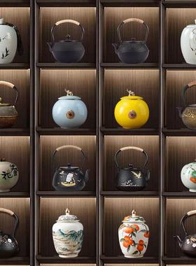 茶室样板房酒店茶柜博古架新中式家居饰品高档摆件茶具陶瓷茶叶罐