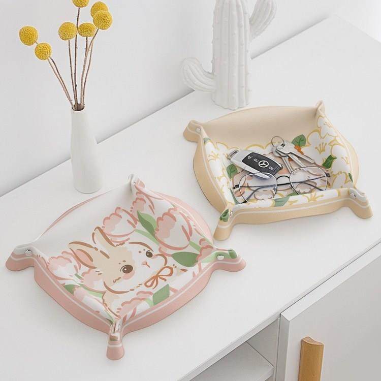 ins可爱萌兔 钥匙收纳托盘皮革玄关进门口客厅茶几杂物收纳盒筐入,收纳整理,桌面收纳盒,淘宝优惠券,粉丝福利购,淘宝优惠卷
