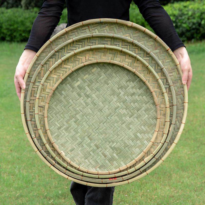 铜丝扎边竹簸箕晒筐竹青编织晾晒干货竹筛子手工竹编制品竹匾农家