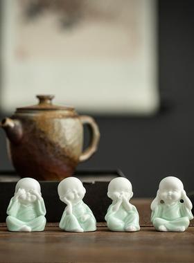 创意可爱迷你四不小和尚人物摆件青瓷小沙弥园艺造景装饰品小摆设