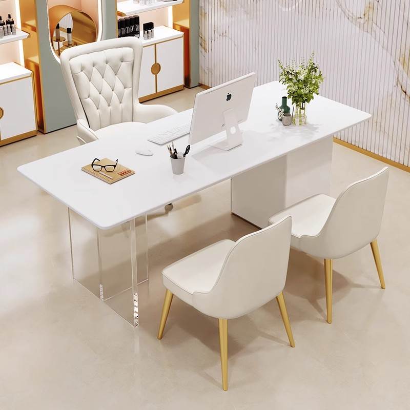 美容店医美咨询室轻奢高端洽谈接待岩板办公桌皮肤检测面诊室桌椅