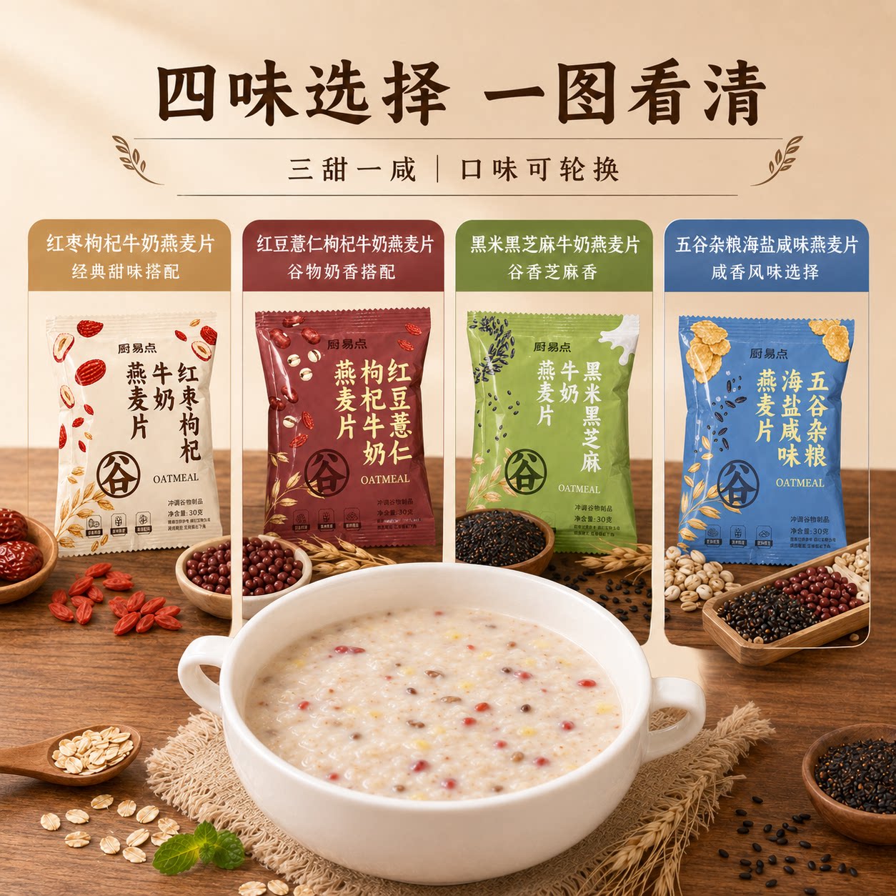 红枣枸杞海盐黑芝麻薏仁麦片图片