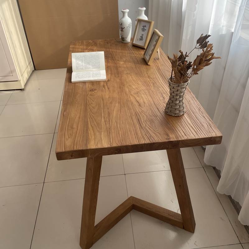 老榆木书桌实木覆古茶桌茶台家用长条桌原木吧台板餐桌简约办公桌