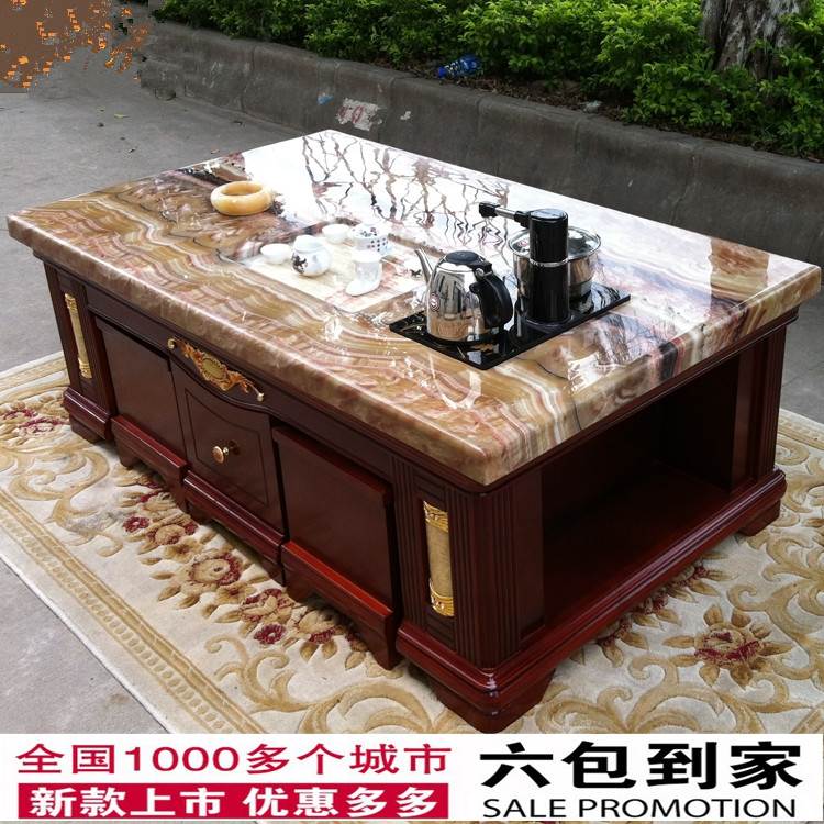 大理石功夫茶几自动上水办公家俱带凳泡茶桌欧式实木茶几新款包邮