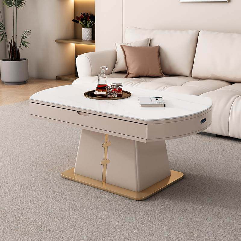 1米多功能伸缩岩板茶几小户型家用轻奢智能声控升降茶几餐桌两用