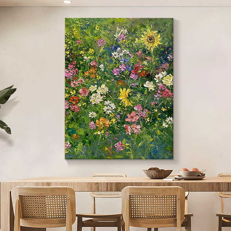 大芬村花卉客厅装饰画手工丙烯绿色植物手绘油画花园草丛玄关挂画图片