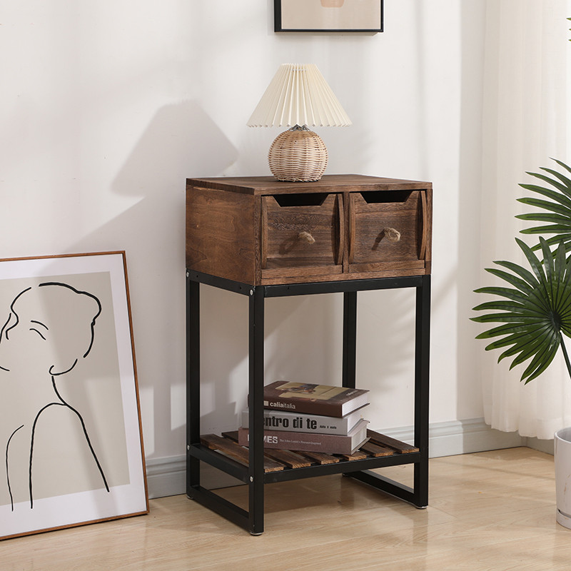 美式阳台花架置物架实木储物收纳柜复古阳台窄条桌铁艺入户玄关柜