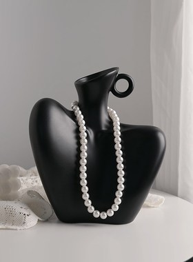 贝汉美陶瓷艺术锁骨花瓶摆件客厅插花小众设计感电视酒柜玄关装饰