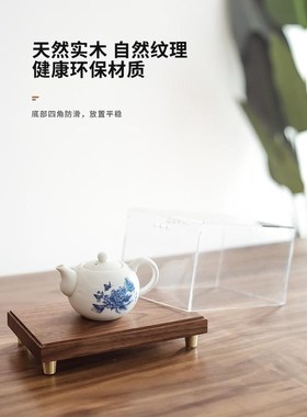 亚克力防尘罩黑胡桃木底座摆件托铜托带盘底脚工艺品观赏实木托架