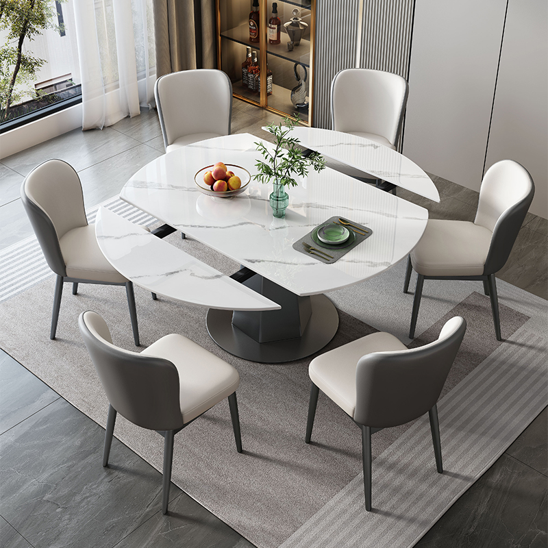 馨佰利岩板餐桌椅组合轻奢现代简约家用小户型伸缩旋转电磁炉饭桌