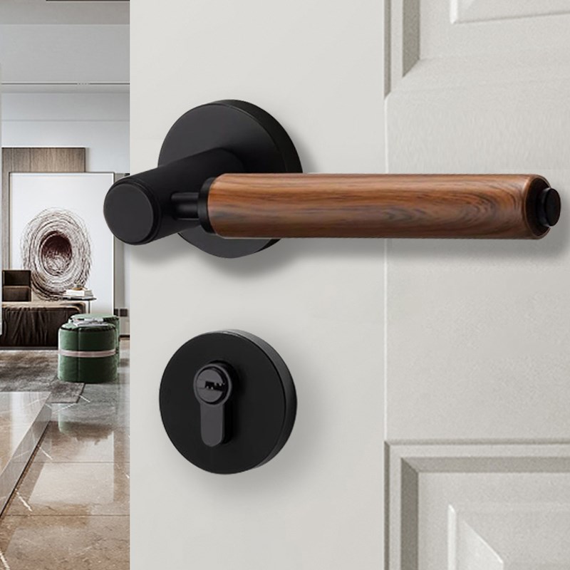 胡桃木门锁原木门把手室内卧室静音房门锁实木磁吸新款式木纹门锁