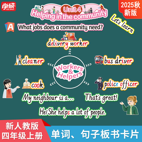 新人教4年级云朵字单词卡片句子