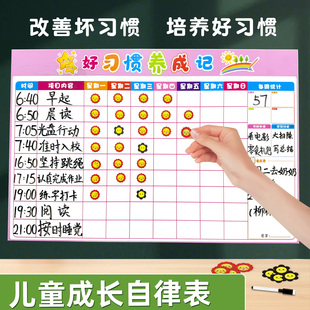 儿童成长自律表磁性墙贴奖励贴小学生打卡计划时间管理规划表贴纸积分打卡好习惯养成表扬记录小红花奖惩墙贴
