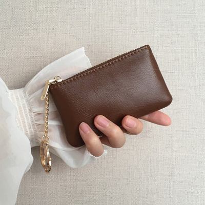 复古油蜡皮钥匙包女小巧拉链零钱袋薄锁匙包汽车钥匙扣卡包口红包