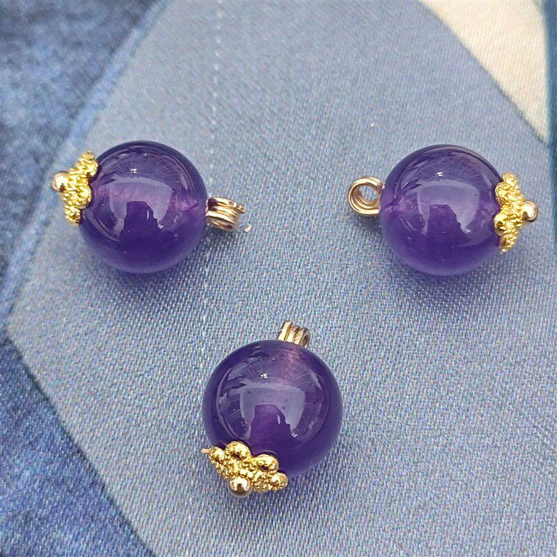 10mm天然石紫色圆珠扣子新中式国风旗袍唐装马甲衬衫大衣扣高端