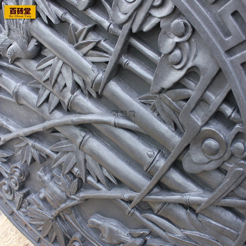 圆形仿古砖雕竹子中式古建装饰背景浮雕挂件庭院水泥砖影壁墙照壁