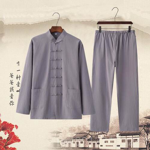 正品夏季棉麻复极古中式国风袖长短唐装功男女茶禅道居士八段锦练