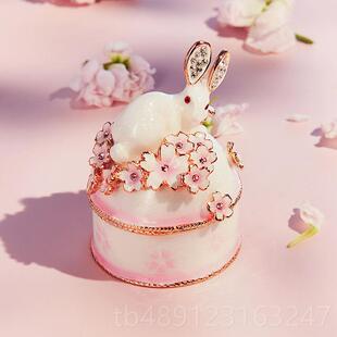 正品日本手PIACLS可子爱兔樱花首饰盒小 迷你饰品收纳盒戒指盒子